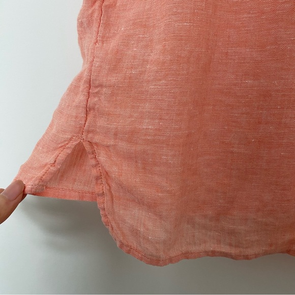 Tahari 100% Linen Women Button Front Short Sleeves Shirt Coral Top - Picture 10 of 14